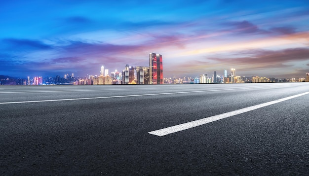 Road and modern city buildings landscape skyline