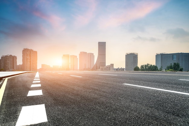 Road and modern city buildings landscape skyline