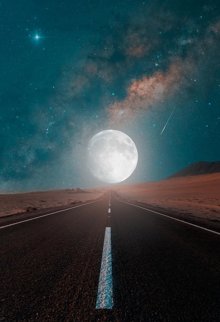 Road to the moon in the desert backgroundx9