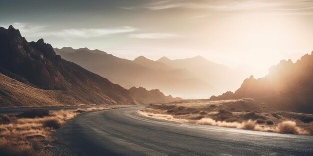 Road in the mountains at sunset