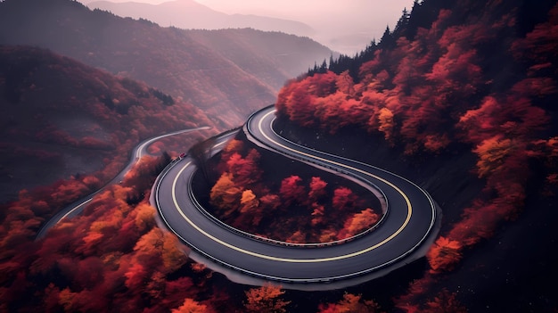 A road in the mountains with a colorful background