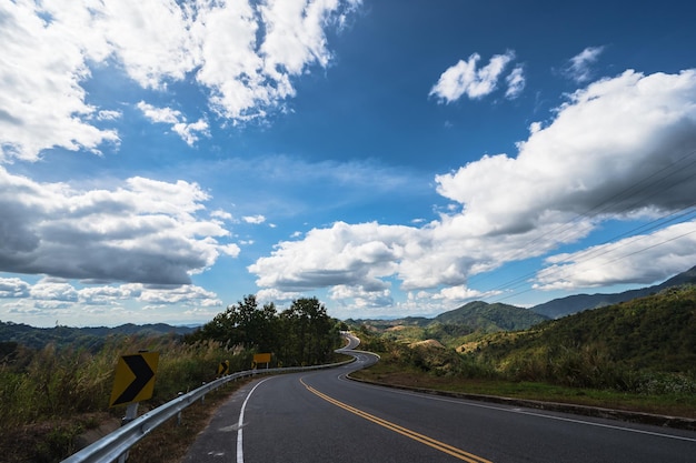 Road No1081 way from Pua District to Bo Kluea District Nan THAILANDThe famous view point and that tourists must stop by to check in at nan Curvy road looks like number 3