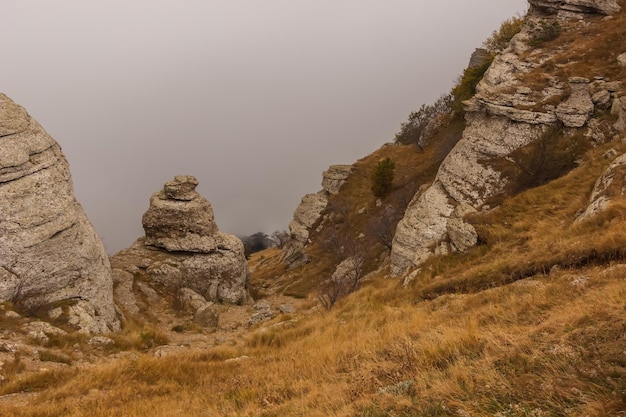 The road among the rocks at the top of the Demerdzhi mountain range