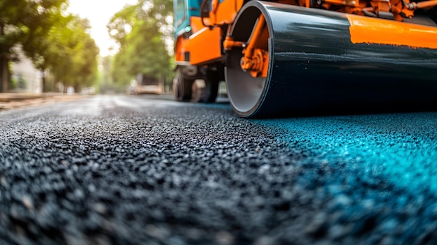 Photo road roller in action efficient compaction and smoothing for durable and even surfaces in construct