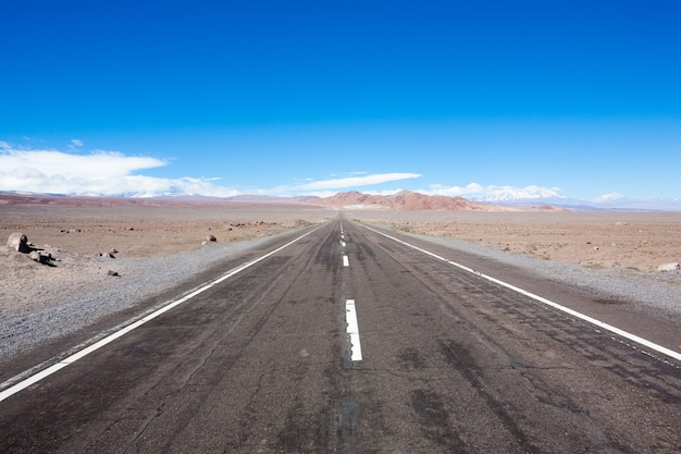 Road to San pedro de Atacama, Chile landscape. Tarmac road perspective view