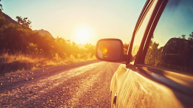 A road seen through the rearview mirror of a car