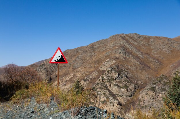 Road sign on a dangerous mountain road