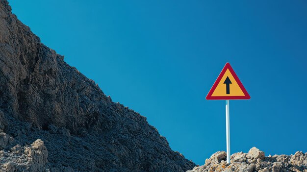 Photo road sign on mountainside