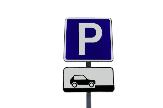 Road sign parking Isolate on white background with copy space