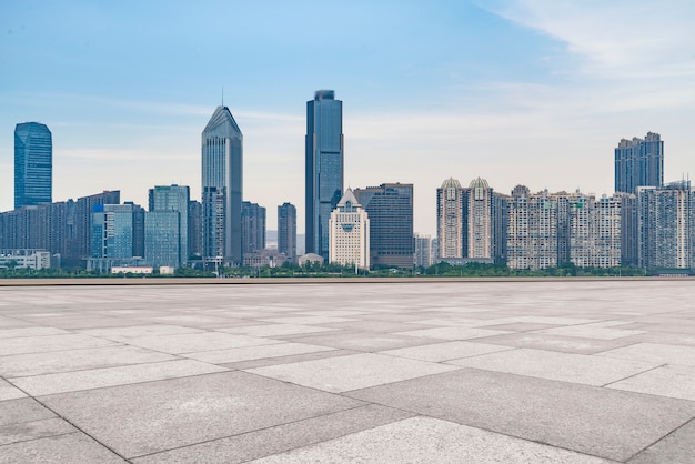 Road surface and Nanchang City Skyline

