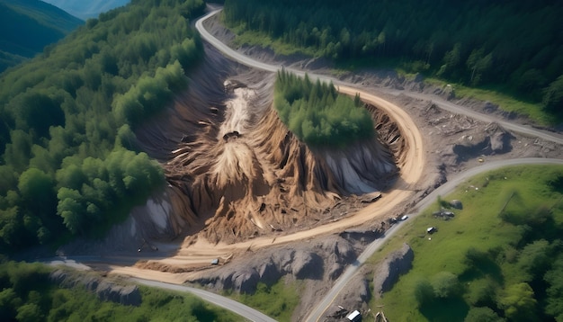 a road that has been cut in half and has a road cut off