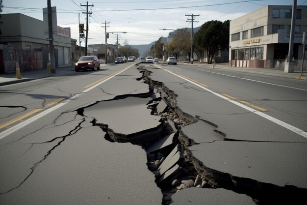 A road that has a large crack in it