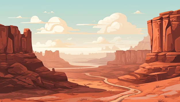 road through a canyon for long distance vector illustration in the style of wes anderson