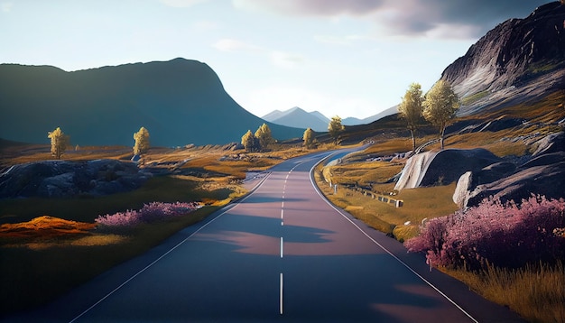 Road through a scenic landscape Generative AI