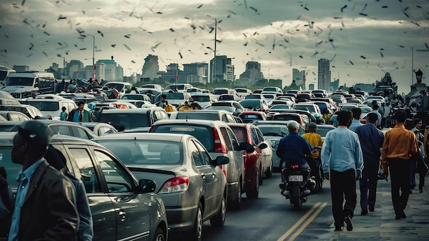 Road traffic jam in rush hour city life