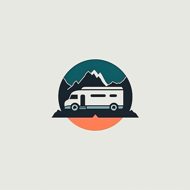 Road trip emblem with RV recreational vehicle