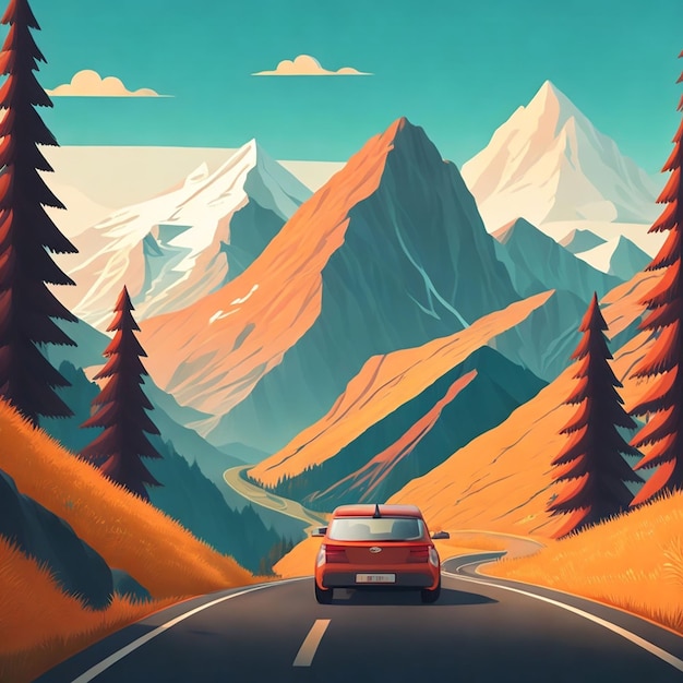 A road trip to the mountains travel vector background