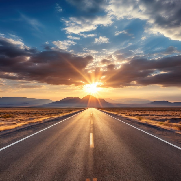 Road And White Dividing Lines on Highway in early morning dark tone background Generative AI