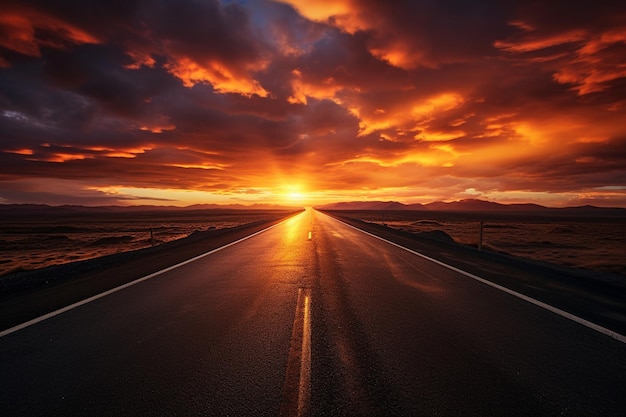 Road With Beautiful Sunset Generative AI