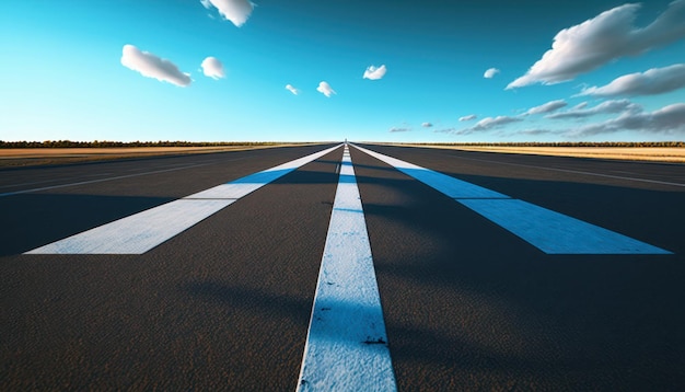 A road with a blue sky and clouds