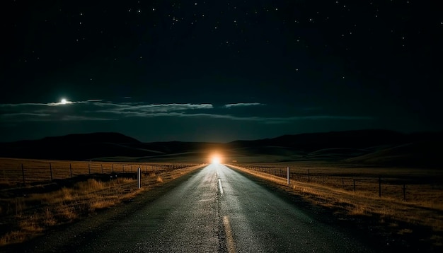 A road with a bright light on it