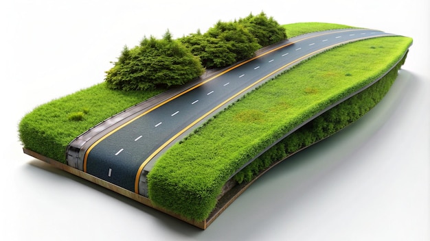 a road with a car on it and the grass on the side