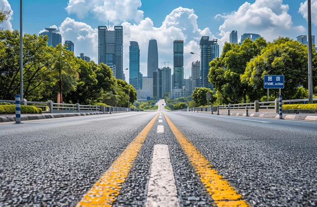 a road with a city in the background and a city in the background