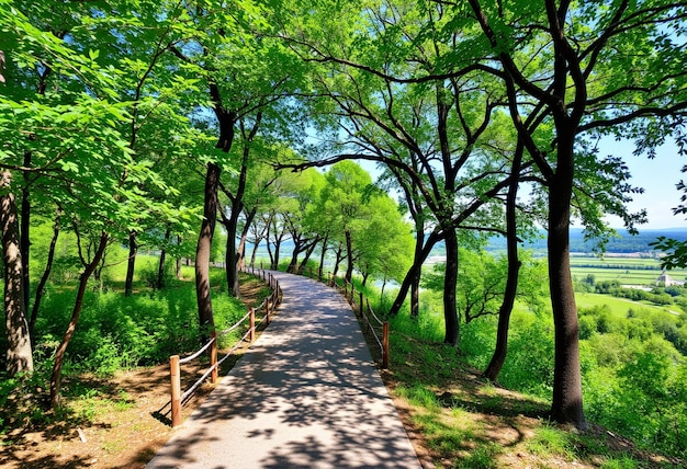 Photo a road with a fence and trees on it