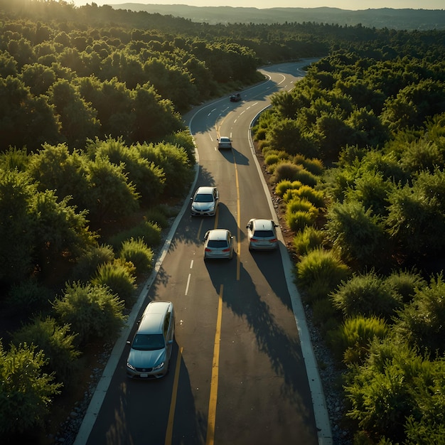 A road with a few cars on it and a truck on the side of it