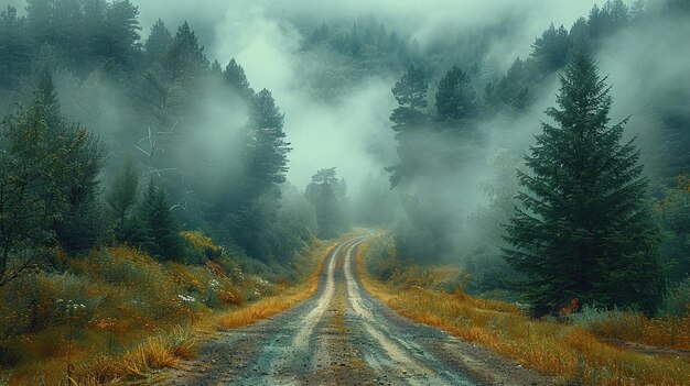 a road with a forest and a road with a forest in the background