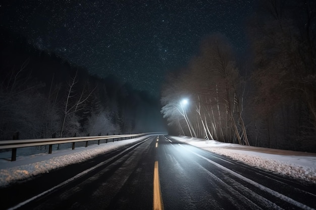 A road with a light on it and a road with a car on it