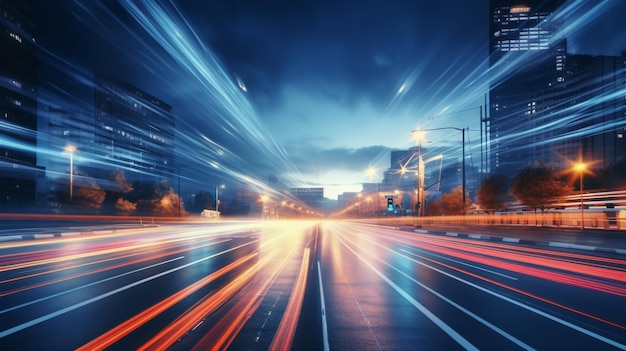 Road with light trails of passing vehiclesmotion