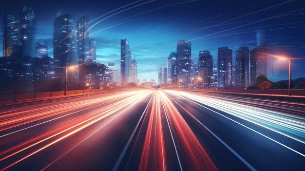 Road with light trails of passing vehiclesmotion