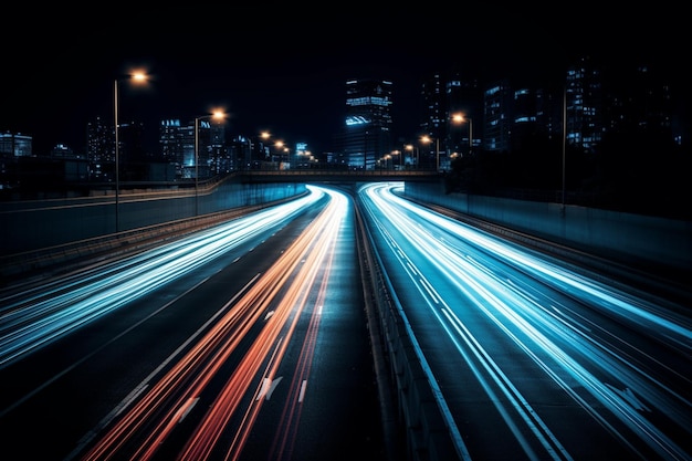 A road with lights on at night