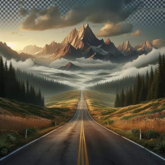 Photo a road with a mountain in the background and a road with a road with a mountain in the background