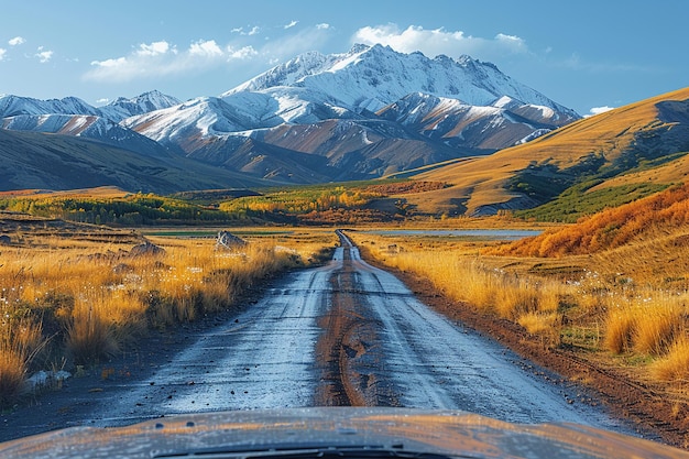 a road with a mountain in the background