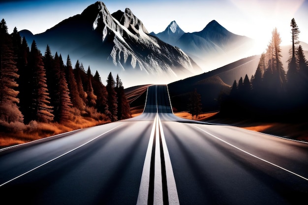 A road with a mountain in the background