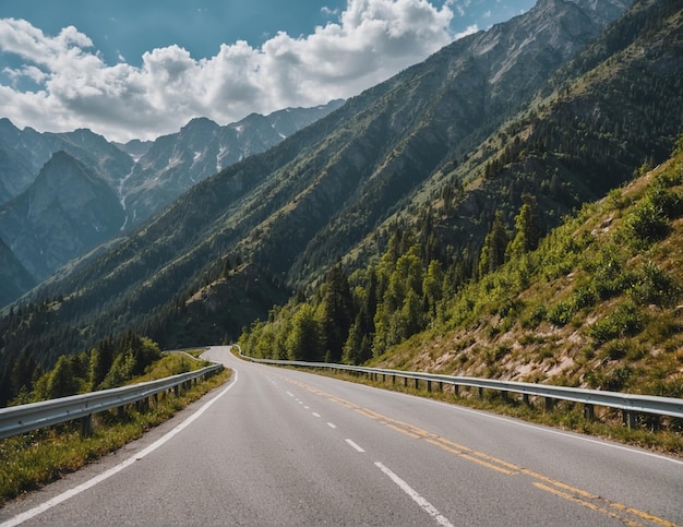 a road with a mountain in the background