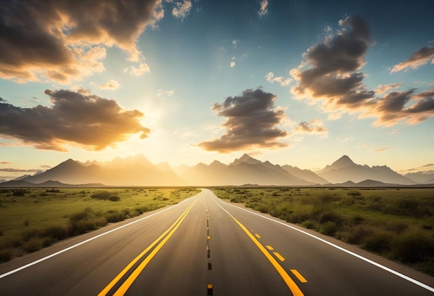 A road with a mountain in the background