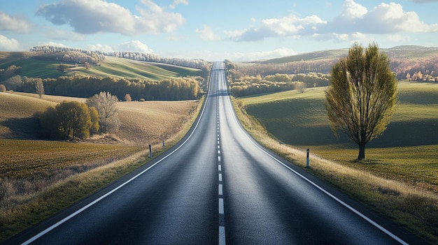 Photo a road with a picture of a highway with a road going through it