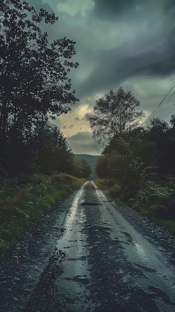 Photo a road with a puddle of water on it and a sign that says  rain