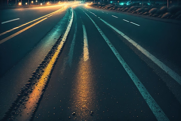 A road with snow on the road and a light on the ground