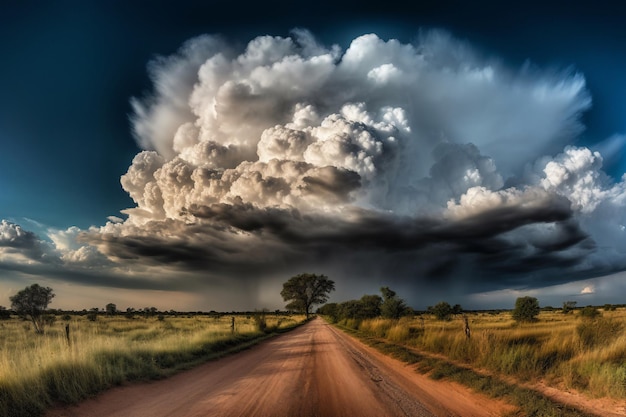 A road with a storm cloud over it