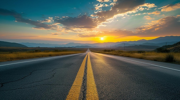 a road with a sunset in the background