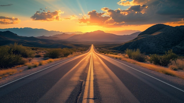 a road with a sunset in the background