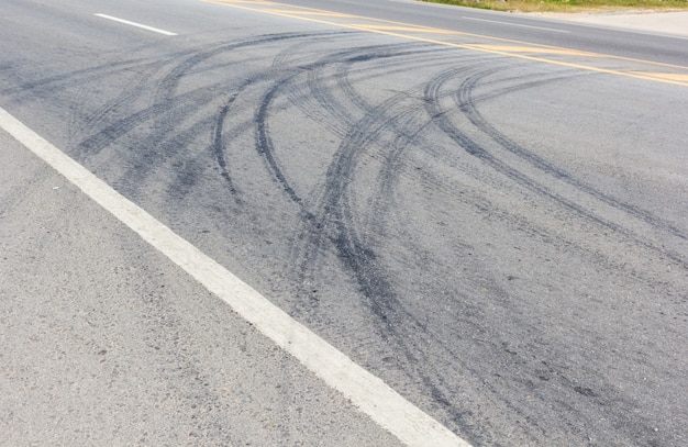 Road with tracks of tires