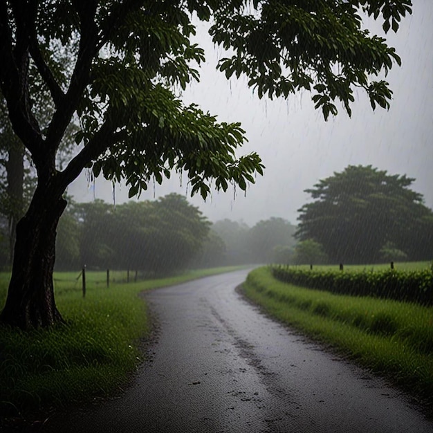 a road with a tree on it and a sign that says  stop