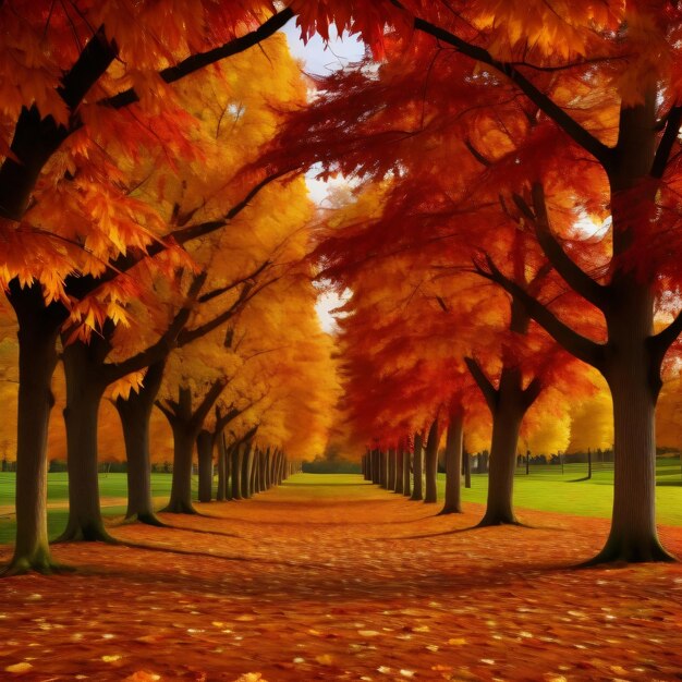 A road with a tree lined road and a sign that says " autumn ".