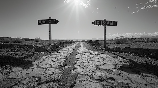 Photo a road with two signs that say quot to the right quot and quot one way quot