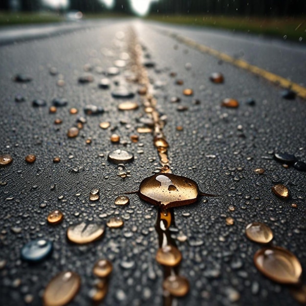 Photo a road with water drops on it and a drop of water on the road